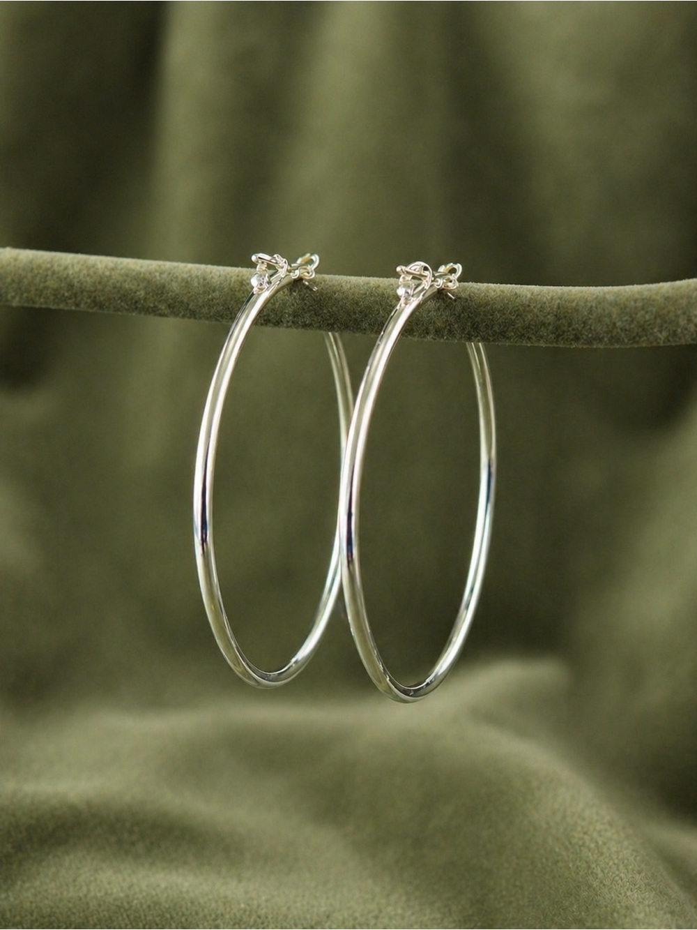 Sterling Silver Hoop Earrings - Women Jewelry 50/60 mm - Picture 11 of 13